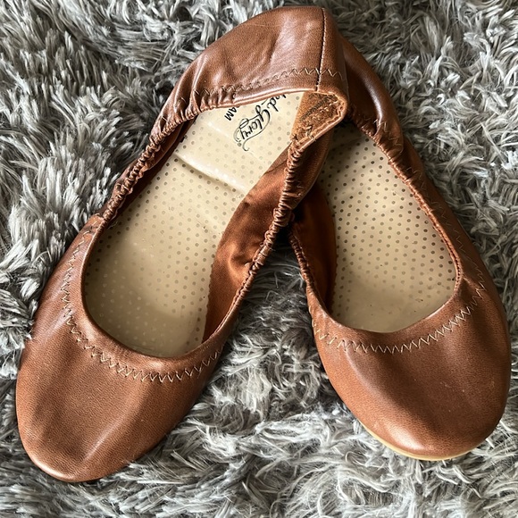 Brown ballet flats 9 faux leather stretch to fit memory foam sole casual chic FG - Picture 3 of 9